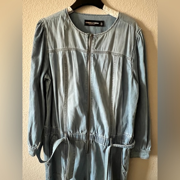 Gabrielle Union & NYC Belted Zip-Front Denim Jumpsuit XL - Picture 4 of 10